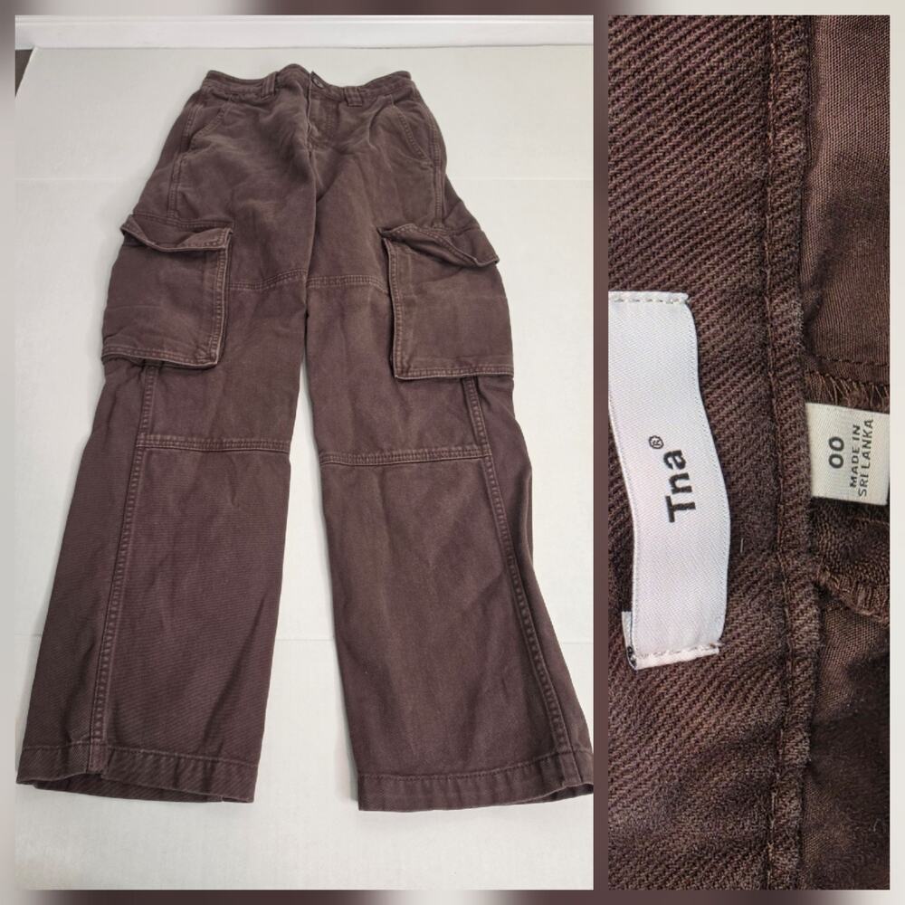 Aritzia TNA Cargo Pants SZ 00 Straight High Rise Brown Utility Granola Gorpcore
